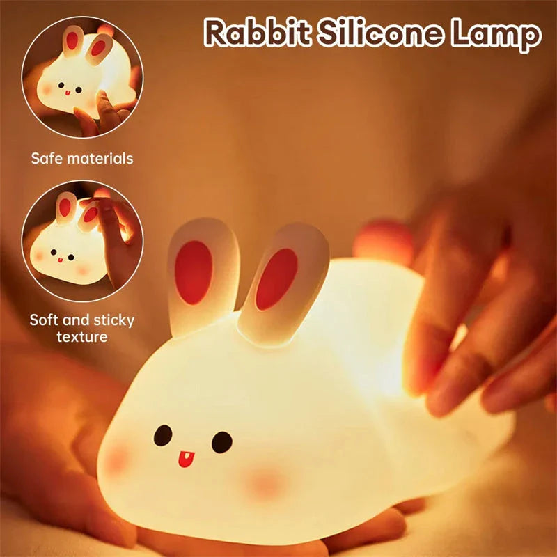Adorable LED Night Light with Touch Sensor - Soothing Cartoon Rabbit for Kids' Bedrooms