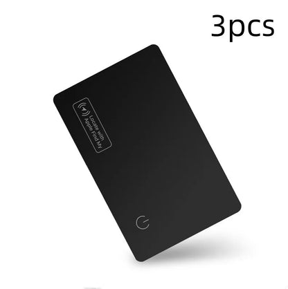 Black ultra-thin anti-loss tracking card next to credit card showing 2.5mm thickness comparison