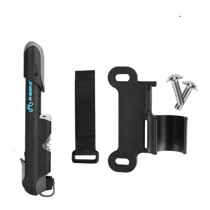 Compact bicycle mini pump with aluminum alloy construction and mounting accessories