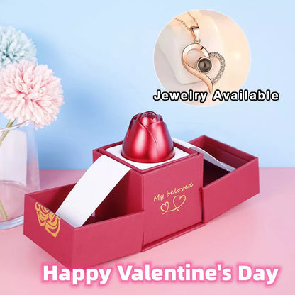 Valentine's Day metal rose jewelry gift box necklace with adjustable crystal design