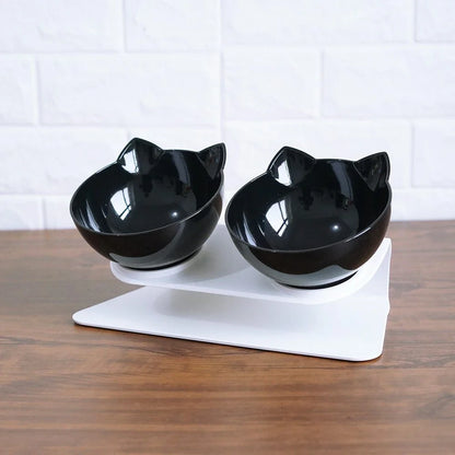 Elevated tilted double pet bowl with transparent design and adjustable stand