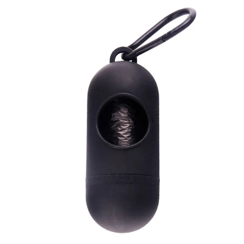 Dog poop bags holder with hook in various colours, showing Velcro fastening and compact 10cm size