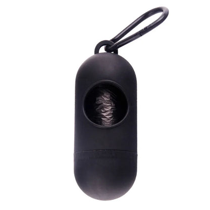 Dog poop bags holder with hook in various colours, showing Velcro fastening and compact 10cm size