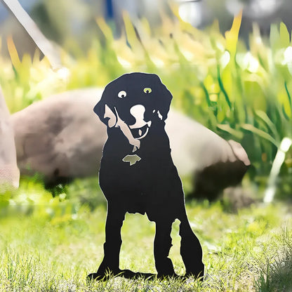 Metal dog silhouette garden decoration showing breed outline on iron background for outdoor display