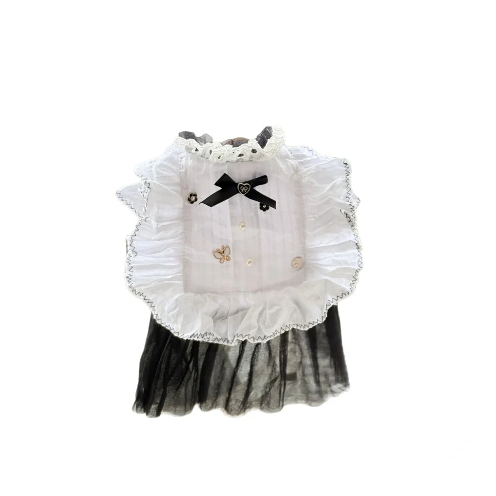 White polyester gauze skirt for small dogs with princess-style design, sizes XS to XL