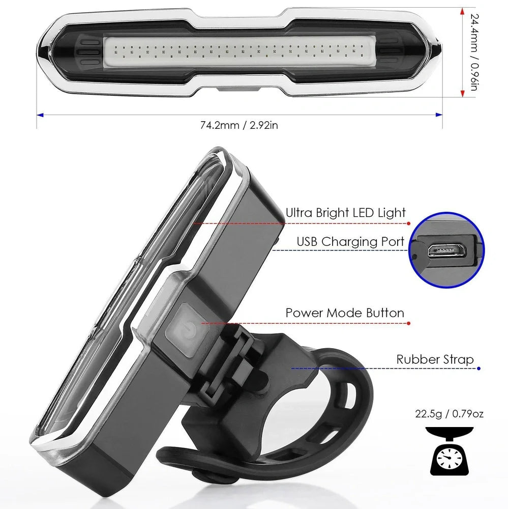 USB rechargeable red and blue mountain bike taillight with compact design and multiple lighting modes