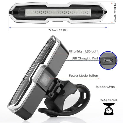 USB rechargeable red and blue mountain bike taillight with compact design and multiple lighting modes
