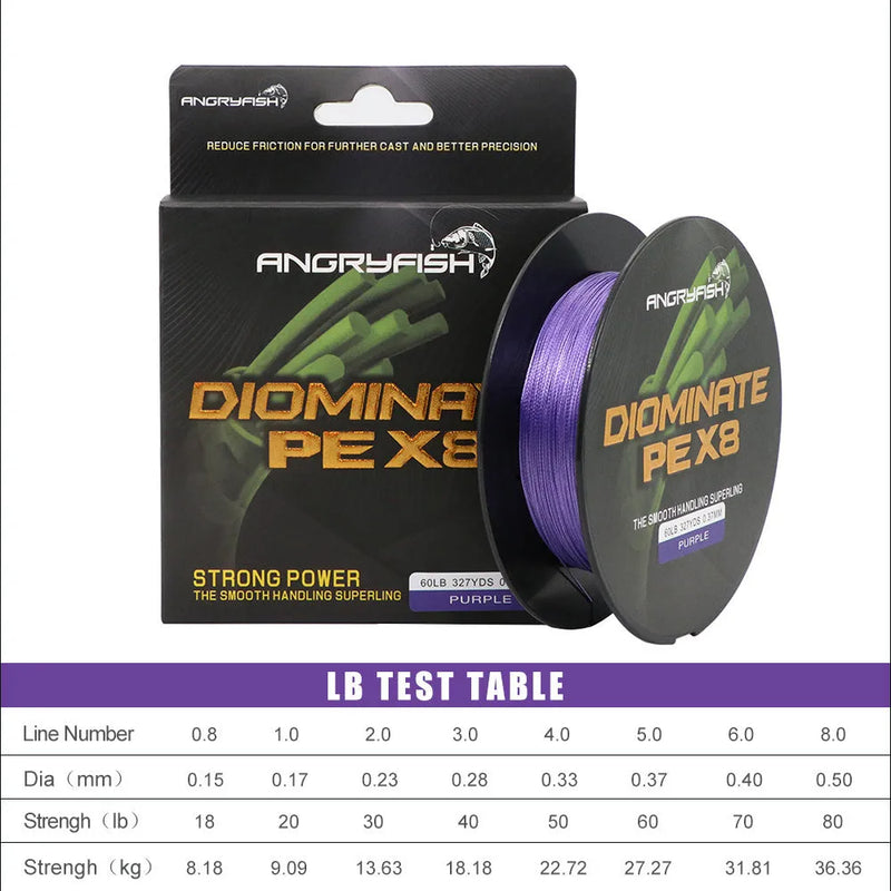 Anti-Bite Braided Fishing Line PE Main Line 300m 0.8-8.0 Wire Number Black Blue Green Purple Yellow Long-Range Casting Strong Horse