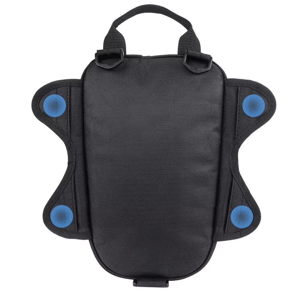 Black waterproof magnetic motorcycle fuel tank bag with reflective safety features