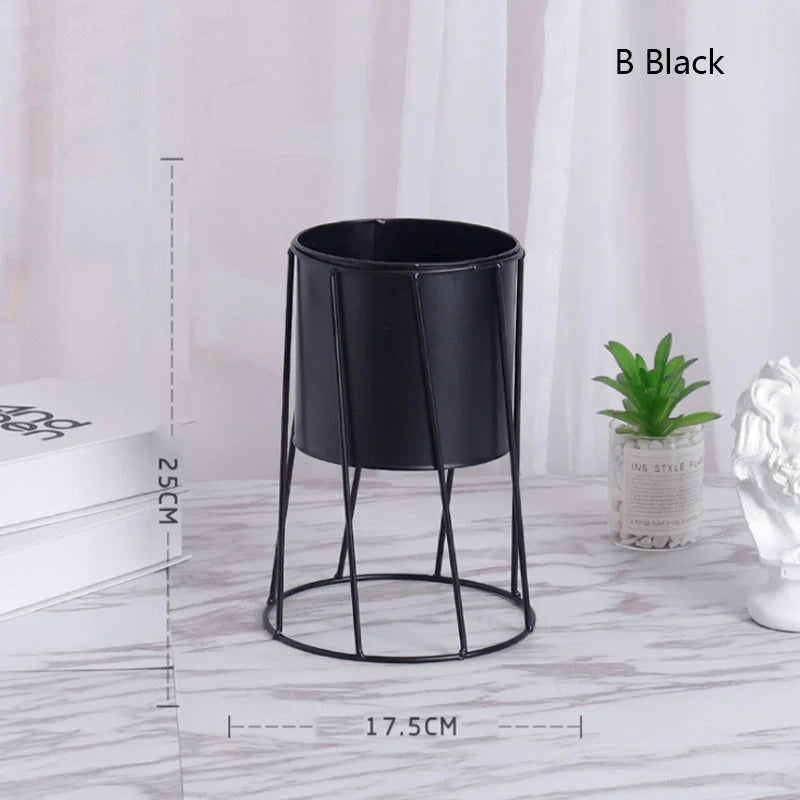 Nordic INS Simple Iron Flower Stand with detachable pot in white and black options