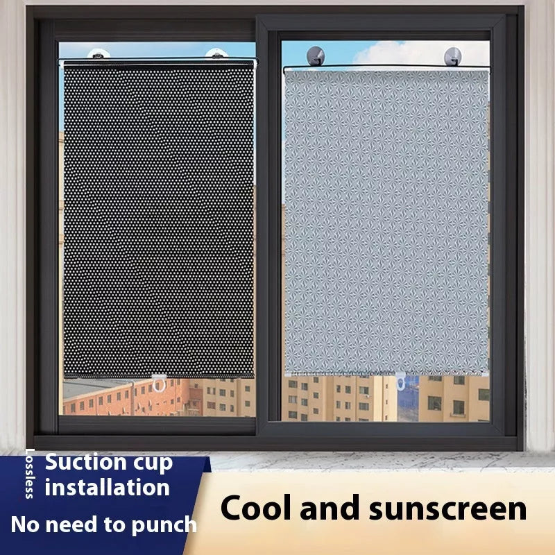 PVC household window sun protection shutter with suction cups in black dots and silver laser options