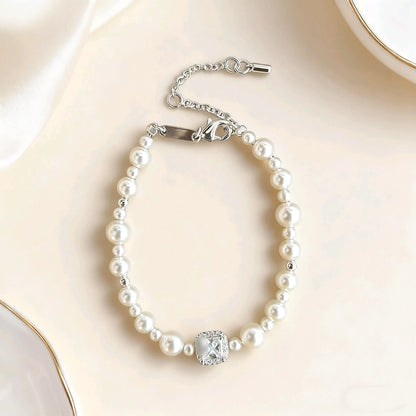 Bubble Cube Candy clavicle chain jewellery set with Imitation Pearl and zircon in white or grey