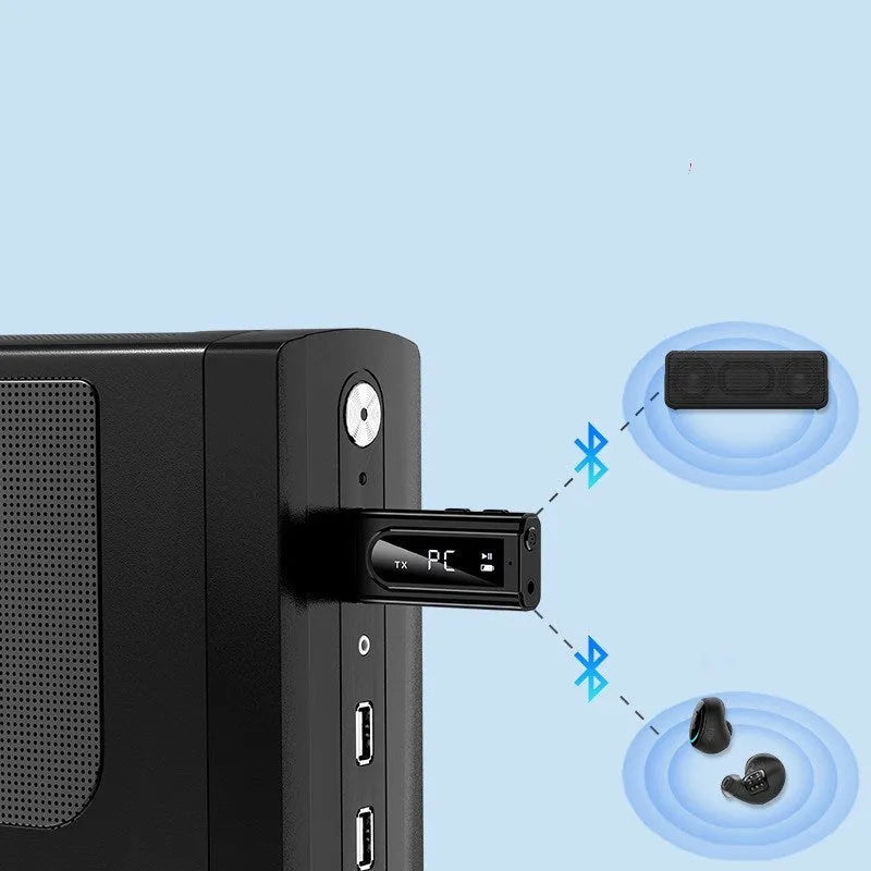 Black USB car FM Bluetooth receiver for wireless MP3 playback with 10-metre range