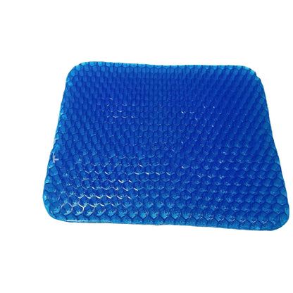 Gel seat cushion with honeycomb pattern showing 24.5cm by 17.5cm dimensions and removable PVC cover