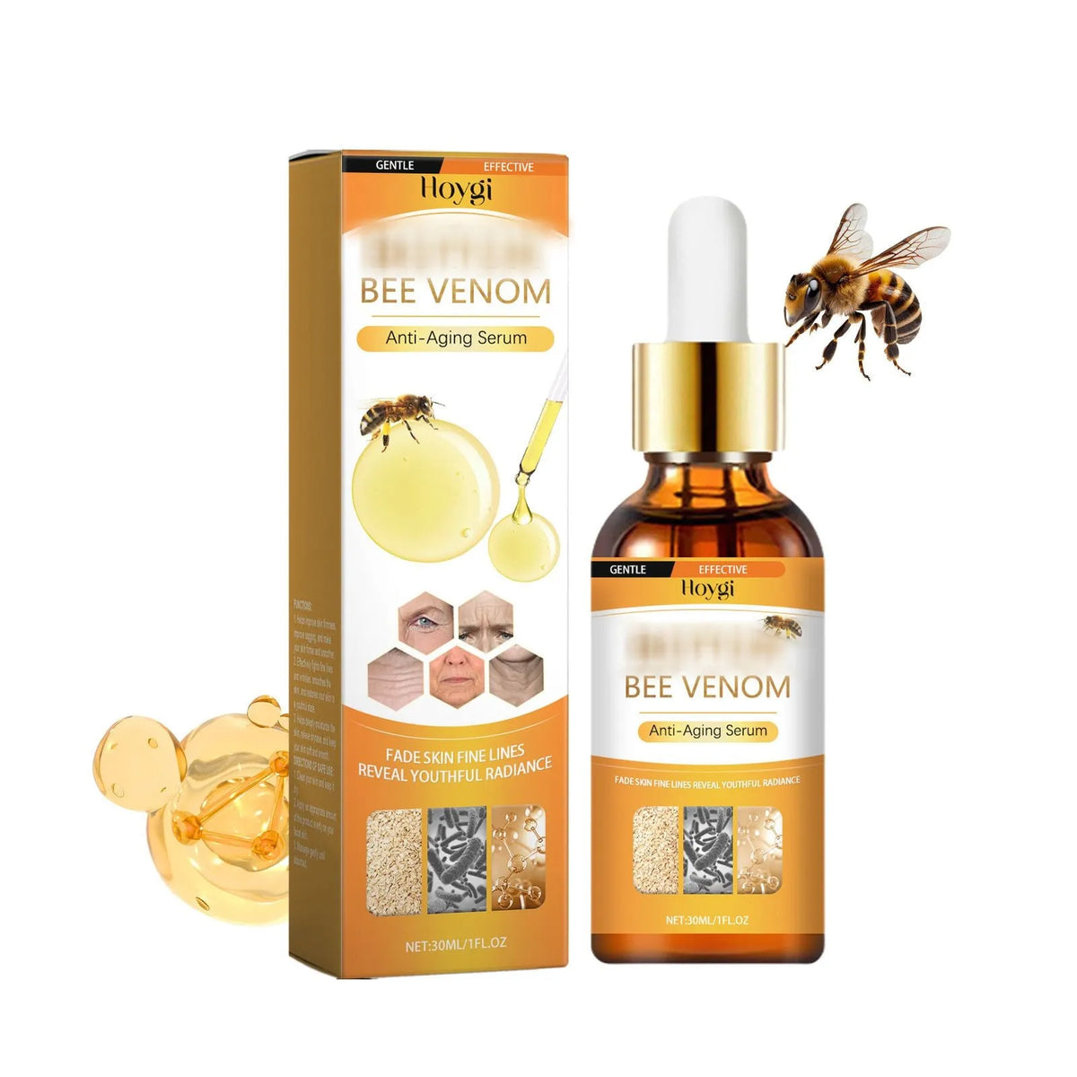30ml clear bottle of anti-aging liquid with hyaluronic acid and botox formula