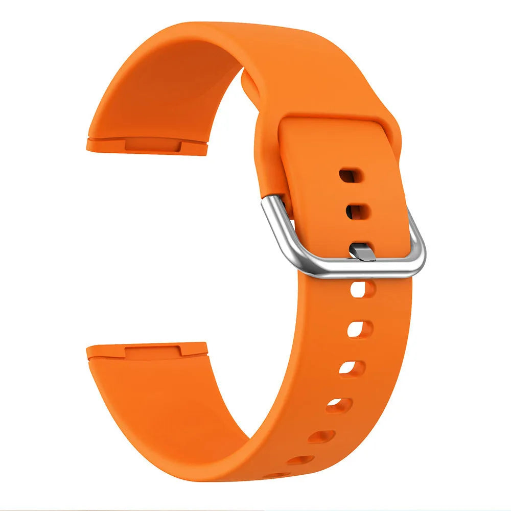 Silicone strap for Fitbit Versa 3 and Sense 2 in multiple colours with silver buckle on wrist