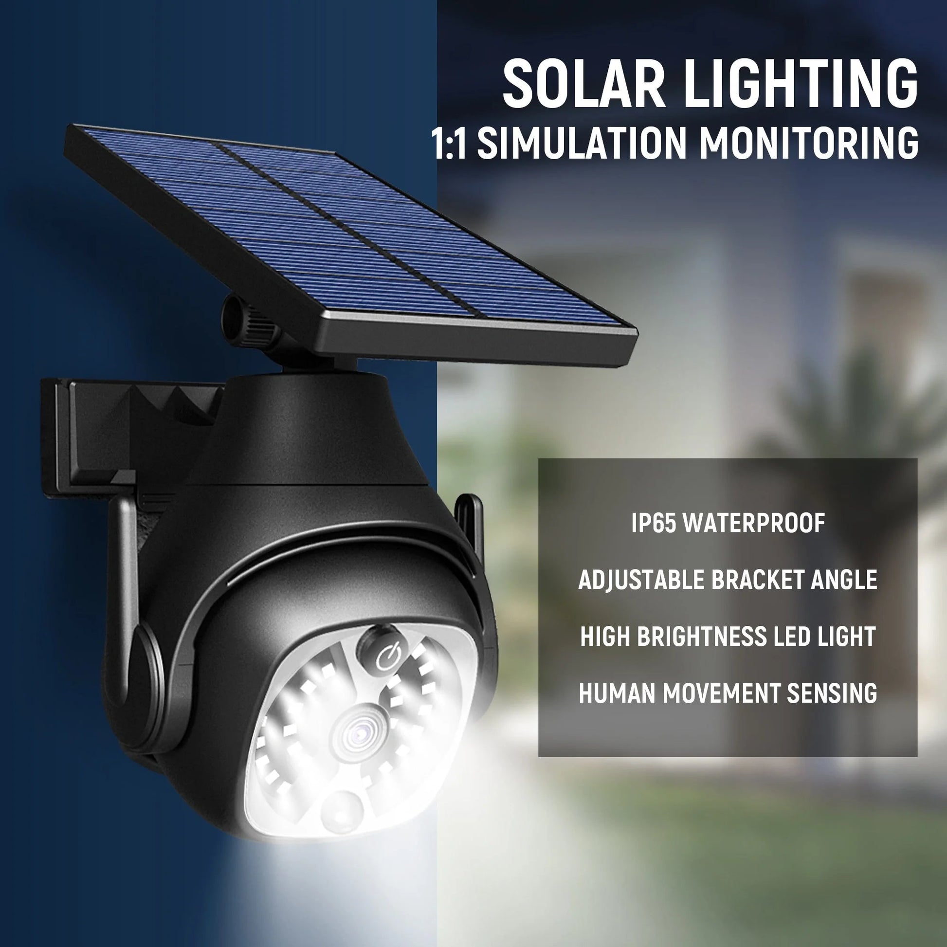 Solar-powered outdoor courtyard lights with human sensing and adjustable solar panels
