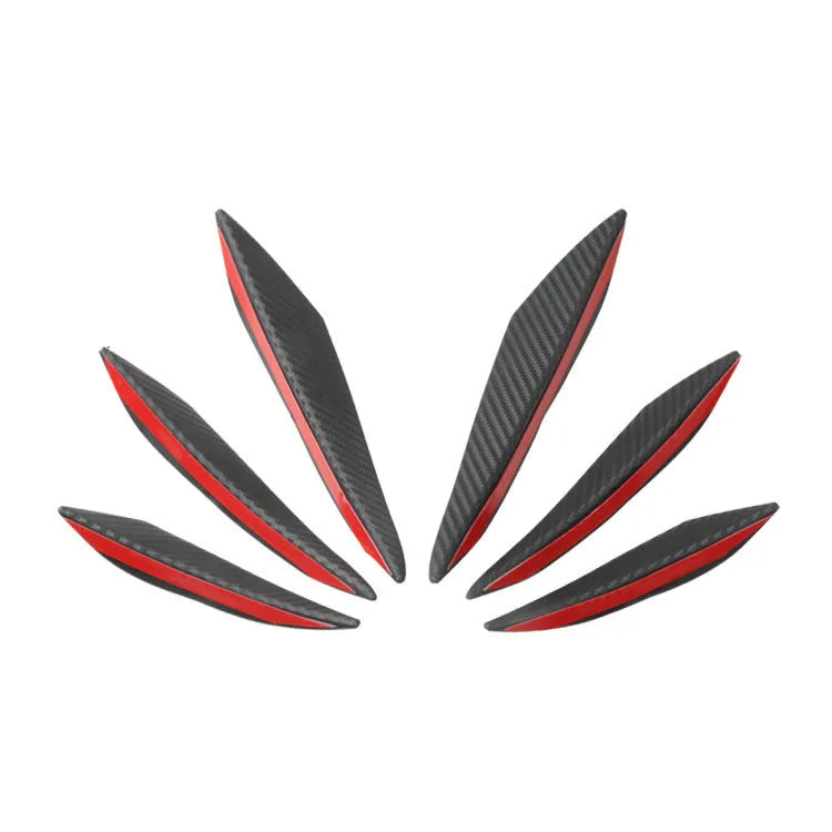 Six-piece carbon fibre front bumper spoiler air knife set in black, lengths 13.5cm, 16.5cm and 20.5cm