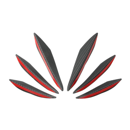 Six-piece carbon fibre front bumper spoiler air knife set in black, lengths 13.5cm, 16.5cm and 20.5cm