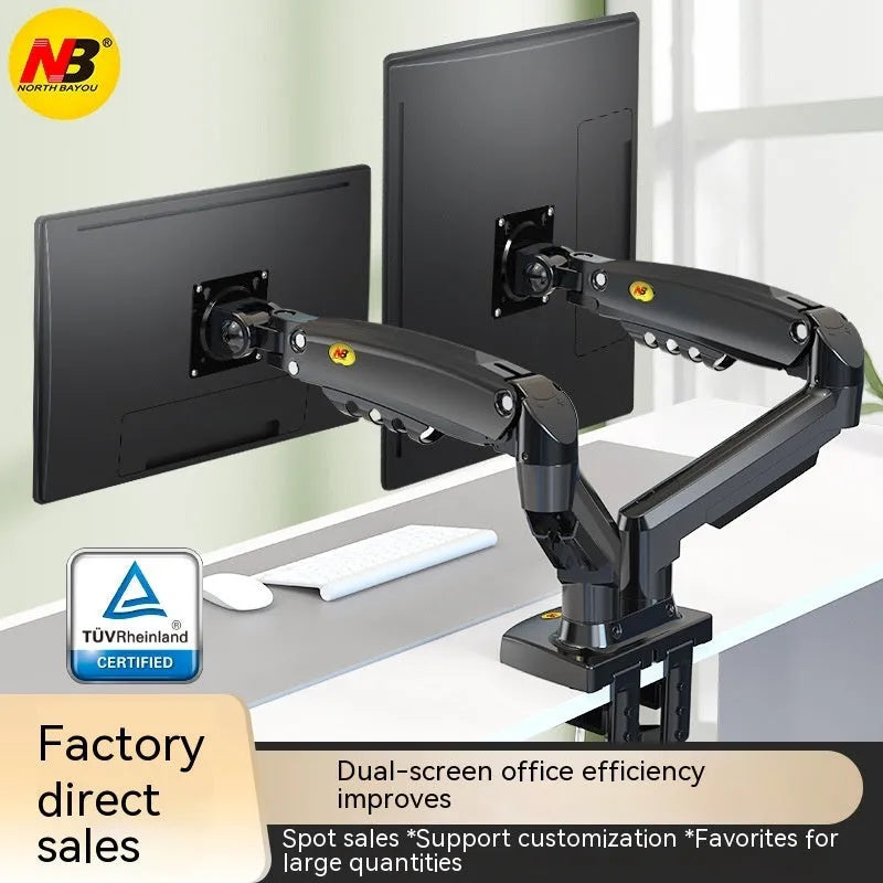 Dual screen monitor bracket with lift-style height adjustment for VESA 75-100mm monitors