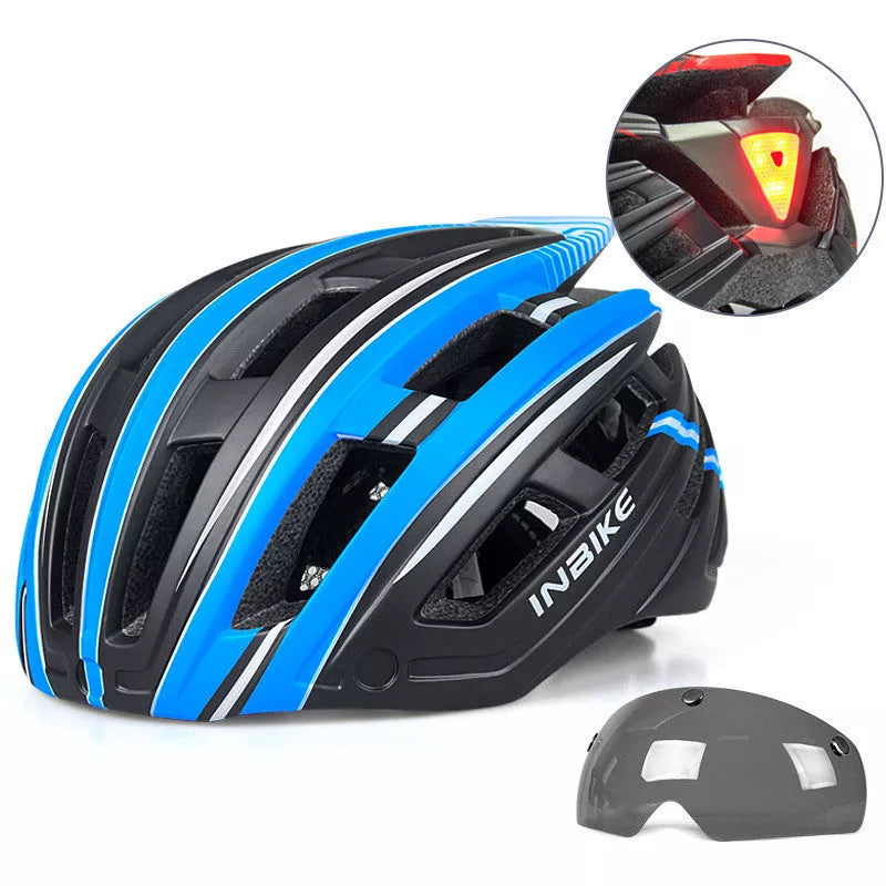 Mountain road bikes cycling helmet with tail lights and interchangeable lenses for men and women