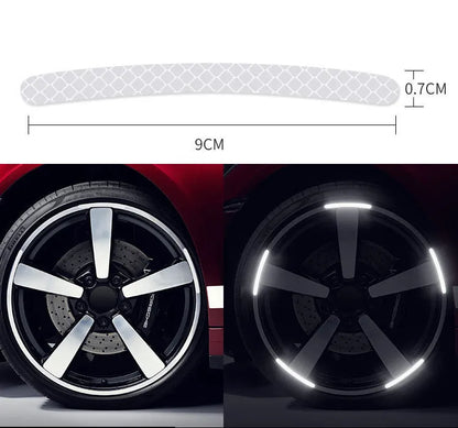 20-piece car wheel hub reflective stickers in multiple colours including fluorescent, rainbow and standard options