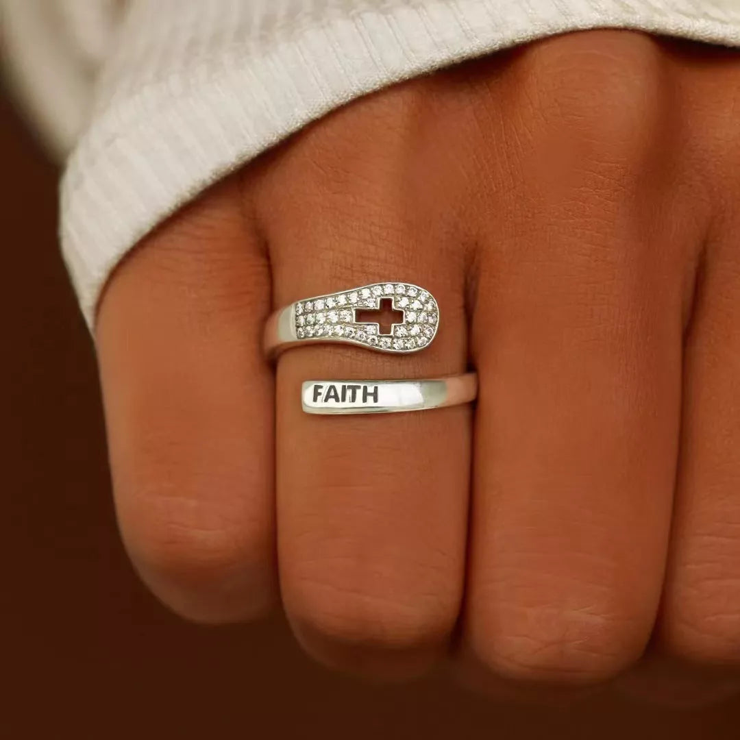 S925 Sterling Silver Faith Cross Zircon Ring with Korean style design