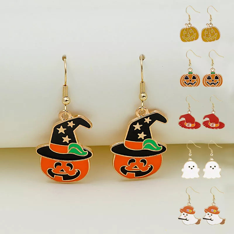 Halloween pumpkin oil drip alloy earrings with geometric design