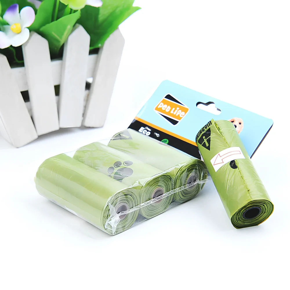 Green HDPE biodegradable dog waste bags on continuous roll with EPI technology