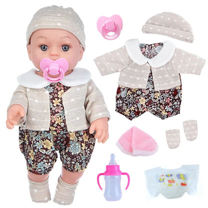 30cm full vinyl baby doll with changeable suit, available in TM-010 and TM-011 colours, for infants 0-3 years