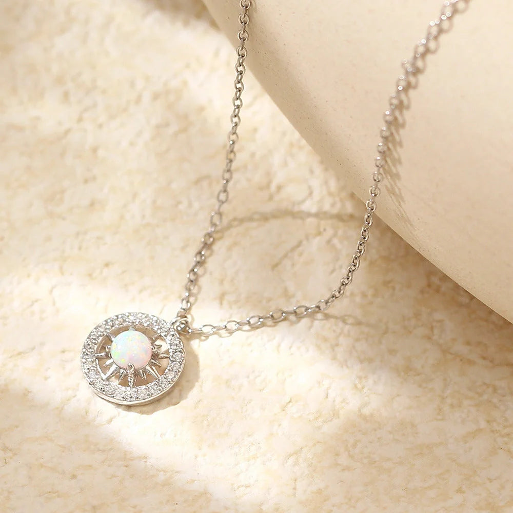 Silver Opal Celtic Moon and Sun Necklace with diamond treatment on 925 silver chain