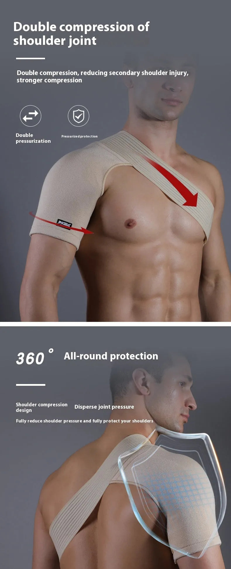 Adjustable skin-colour one-shoulder sports protective strap for weightlifting and running.