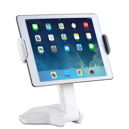 White universal tablet stand with adjustable metal clip for 7-15 inch devices