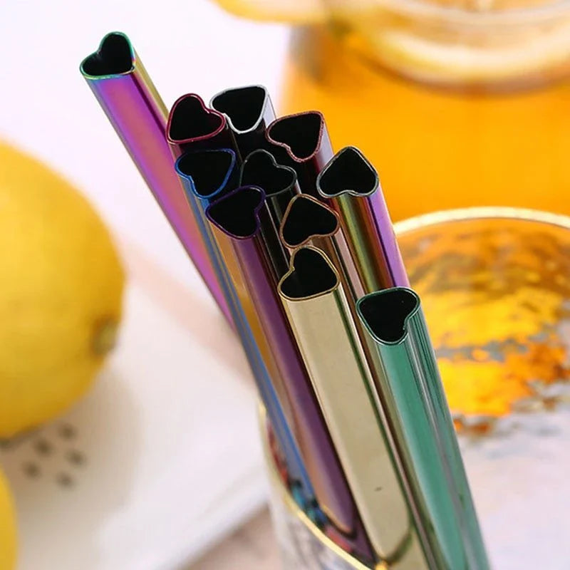 Premium heart-shaped reusable metal drinking straws for bubble tea and other beverages