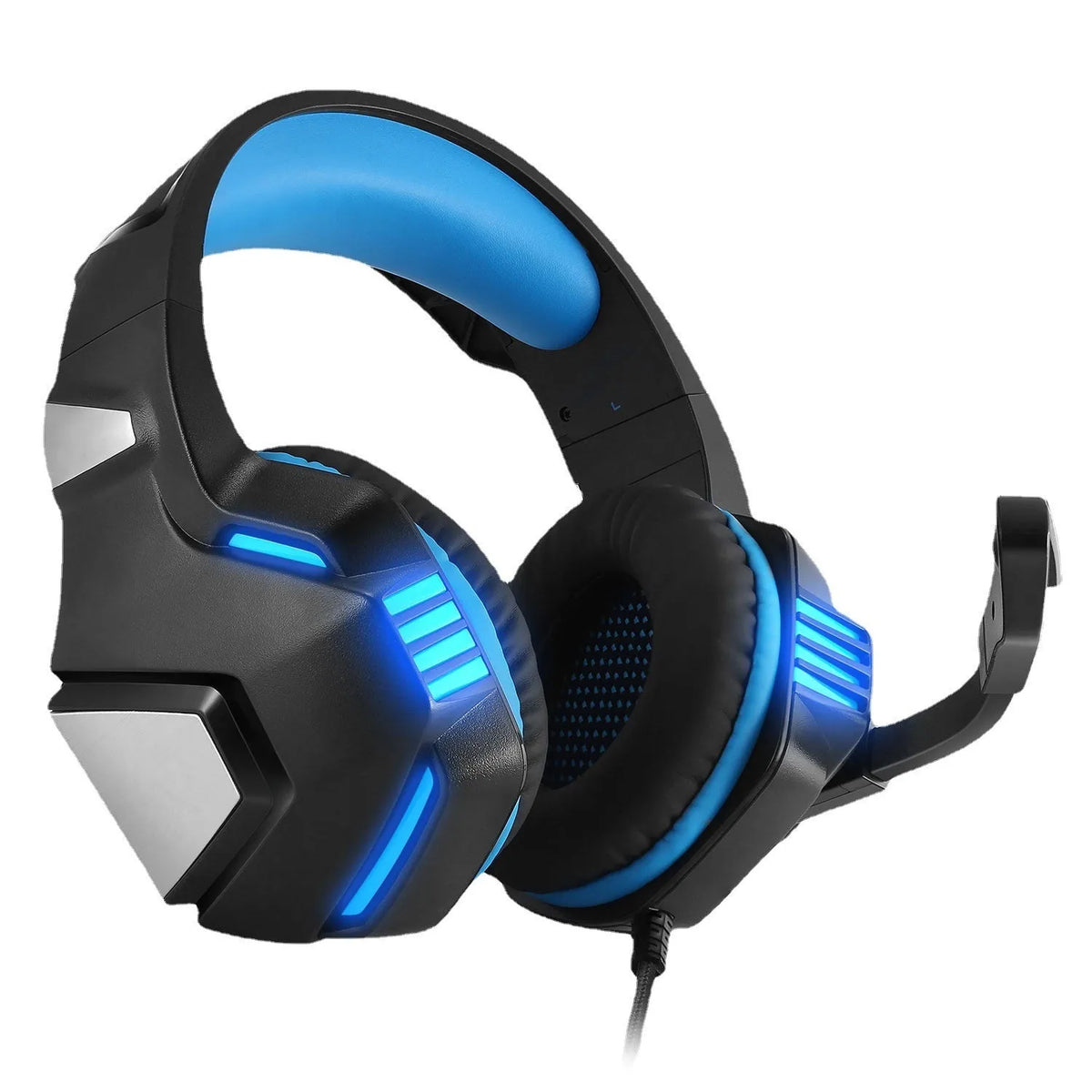 Inzhuo V3 wired over-ear gaming headset with 50mm speakers, 3.5mm plug, braided cable, black blue and black red colours