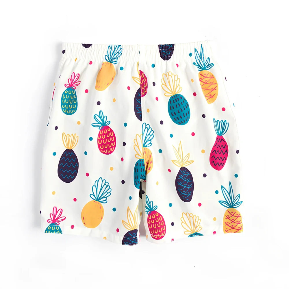 Children's quick-dry swimming trunks with cactus pattern, elastic waistband, boxer-style design