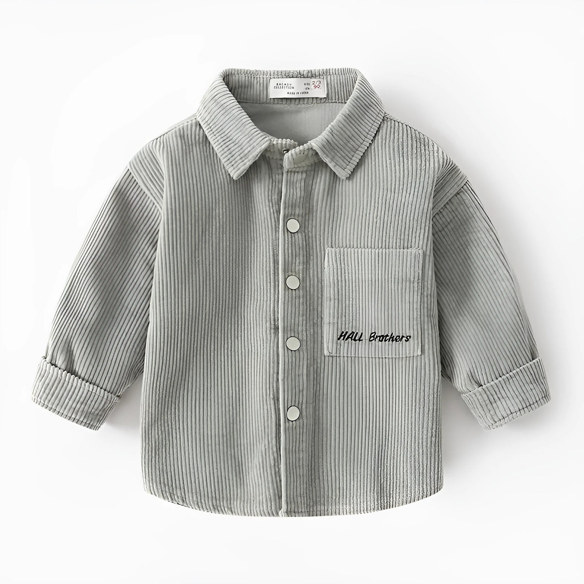 Boys' cotton long sleeved shirt in beige and grey, sizes 90cm to 130cm, casual top with round neck
