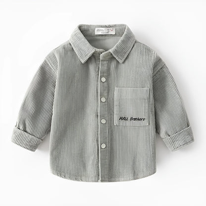 Boys' cotton long sleeved shirt in beige and grey, sizes 90cm to 130cm, casual top with round neck