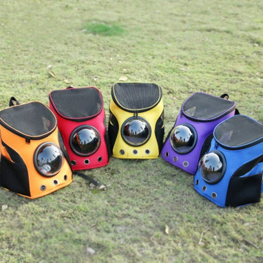 Astronaut-inspired pet carrier backpack with a space capsule design for safe and comfortable pet transportation