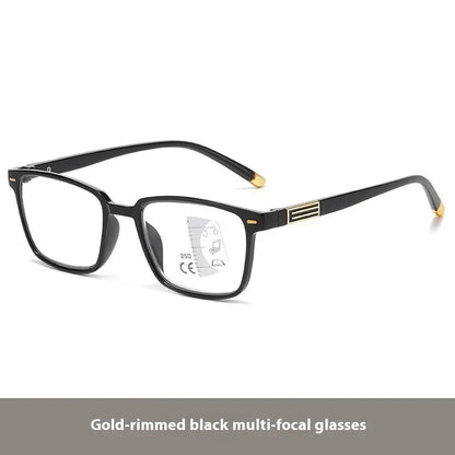 Multifocal reading glasses with anti blue light protection showing colour changing lenses