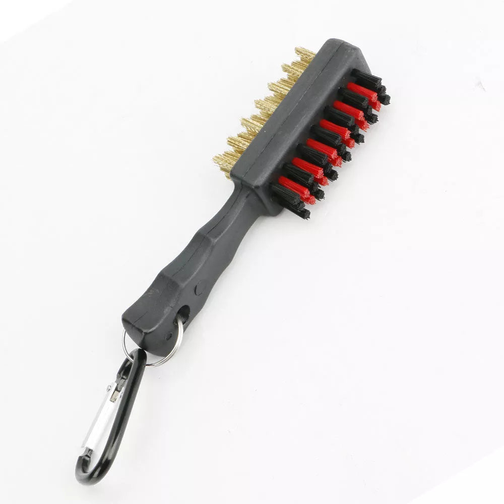Double-sided golf club cleaning brush with nylon and steel wire sides
