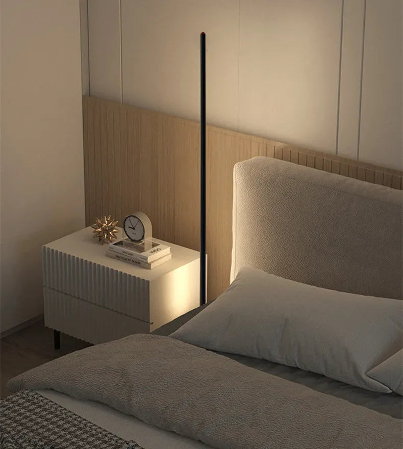 Aluminium alloy vertical floor lamp with USB plug-in, sizes 25cm, 50cm, and 100cm, for home or hotel use