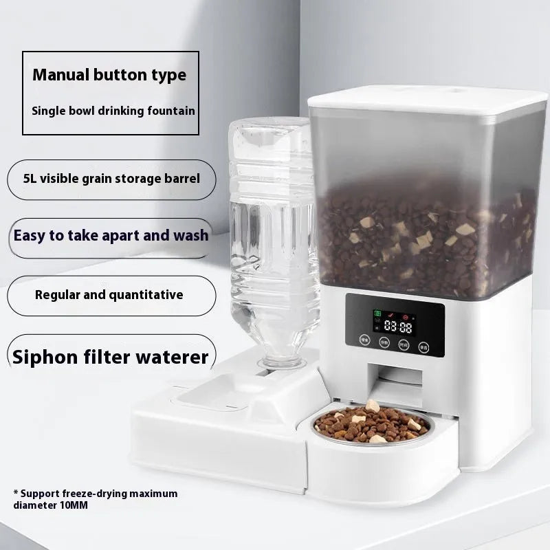Intelligent pet feeder with stainless steel bowl and 5L capacity for dogs and cats
