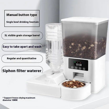 Intelligent pet feeder with stainless steel bowl and 5L capacity for dogs and cats