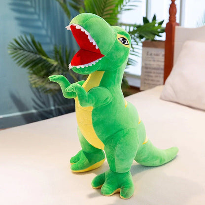 Blue plush dinosaur toy measuring 60cm tall with short plush fabric and PP cotton filling