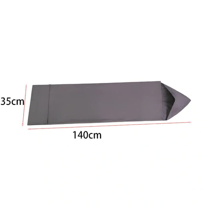 Sleep Pod Move grey wearable blanket with foot pocket showing four size options from 140x35cm to 185x50cm