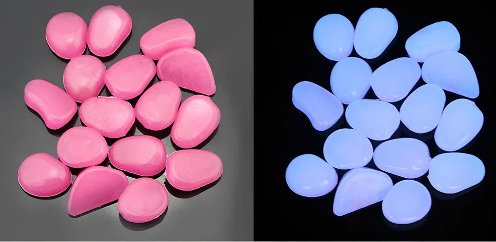 Blue, green, and white glow in the dark resin rocks for aquarium decoration with irregular shapes