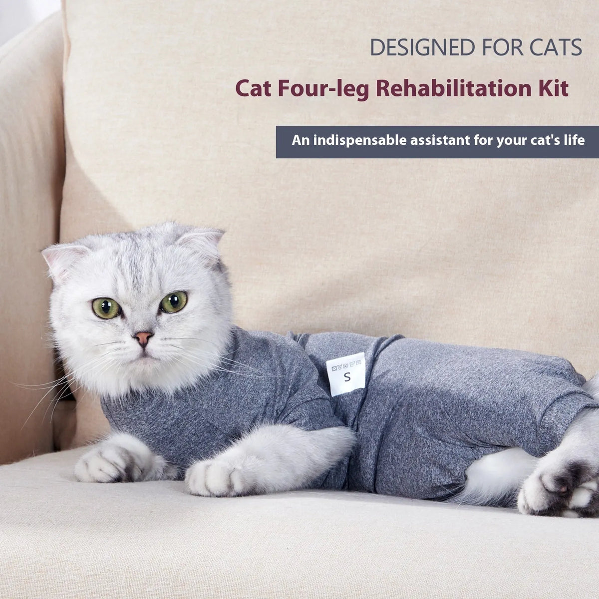 Blending gray polyester cat recovery suit after neutering, sizes XS to L, chest 25-46cm