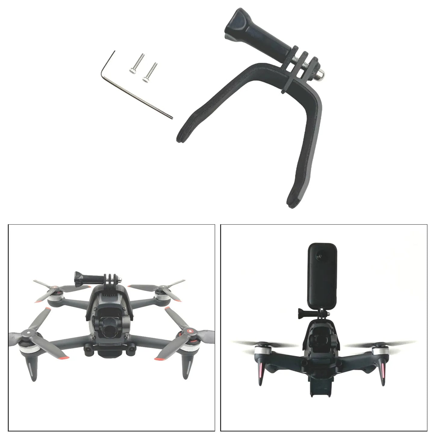 3D-printed hard plastic drone expansion bracket with soft sponge contact for GoPro camera mounting