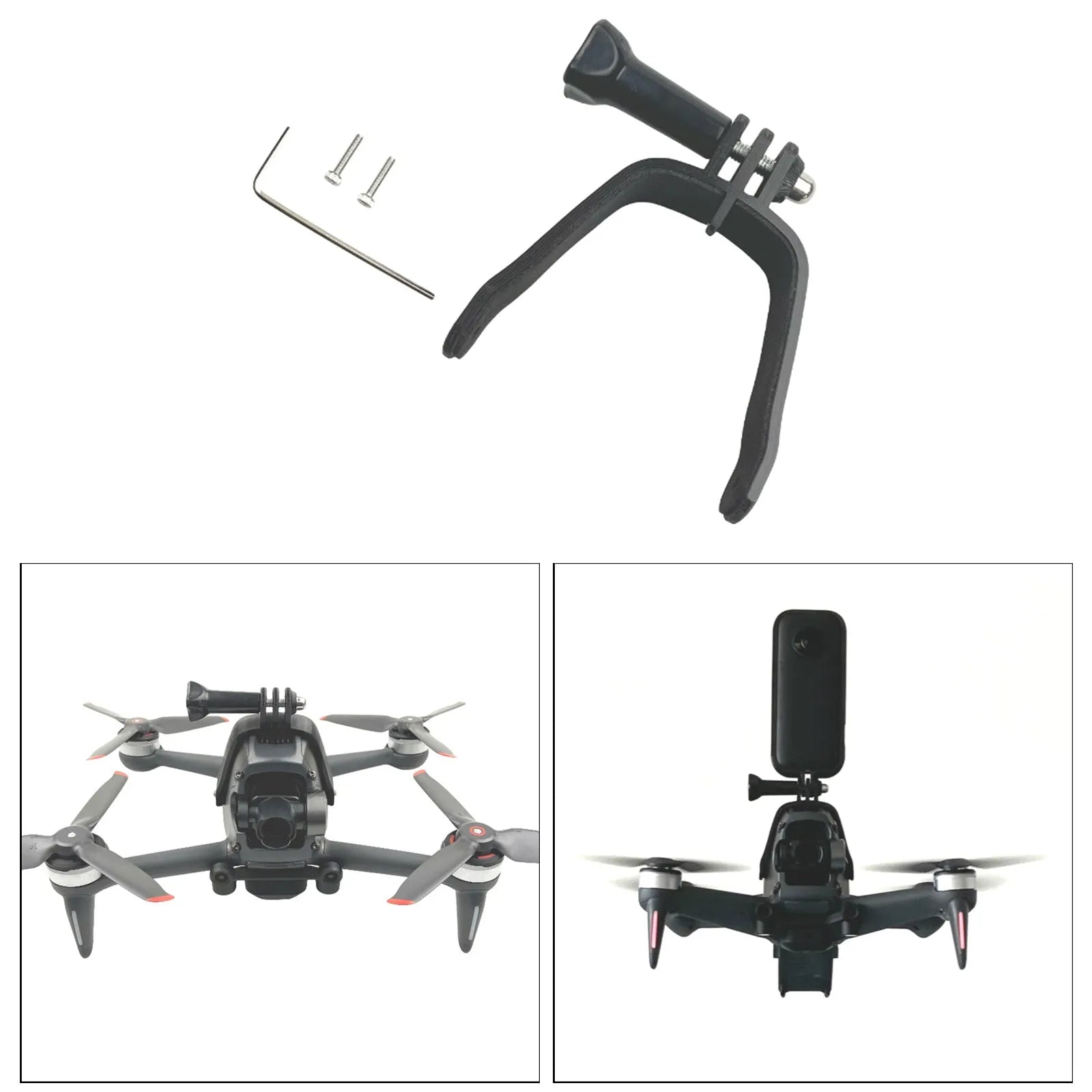 3D-printed hard plastic drone expansion bracket with soft sponge contact for GoPro camera mounting